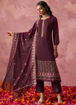 Thumbnail for Vegaa Fashion Wine Georgette Embroidered Designer Salwar Suit - Distacart