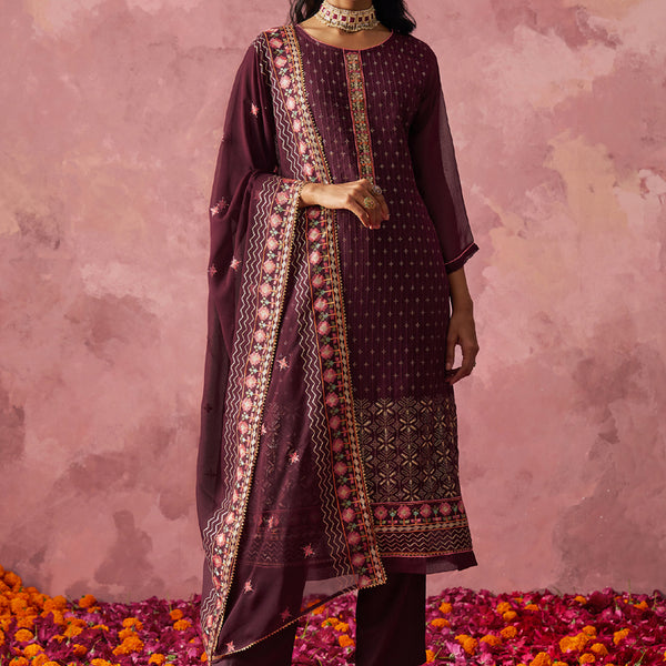 Vegaa Fashion Wine Georgette Embroidered Designer Salwar Suit - Distacart
