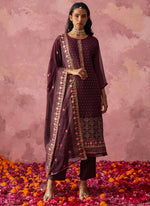 Thumbnail for Vegaa Fashion Wine Georgette Embroidered Designer Salwar Suit - Distacart
