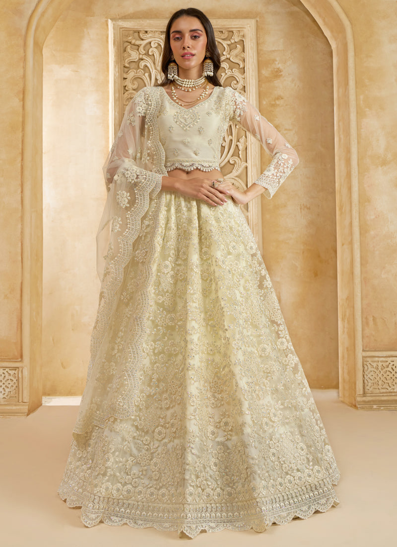 Vegaa Fashion Off White Net Thread Work Wedding Lehenga - Distacart
