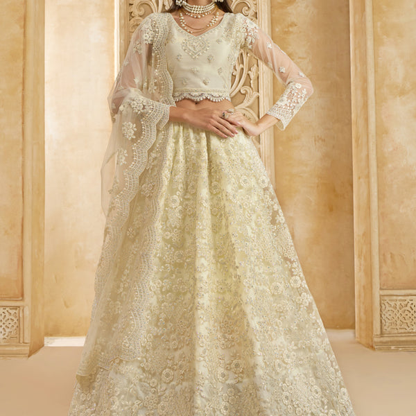 Vegaa Fashion Off White Net Thread Work Wedding Lehenga - Distacart