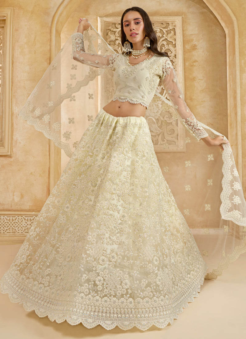 Vegaa Fashion Off White Net Thread Work Wedding Lehenga - Distacart
