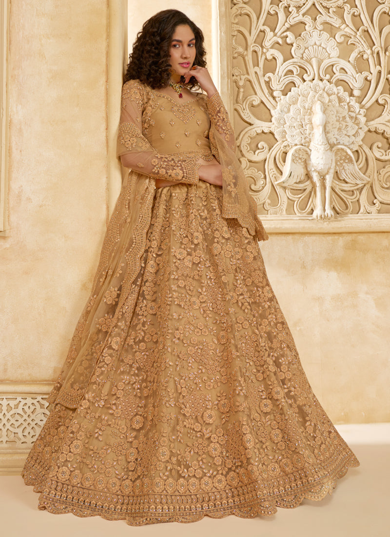Vegaa Fashion Beige Net Thread Work Wedding Lehenga - Distacart