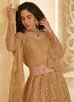 Thumbnail for Vegaa Fashion Beige Net Thread Work Wedding Lehenga
