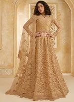 Thumbnail for Vegaa Fashion Beige Net Thread Work Wedding Lehenga