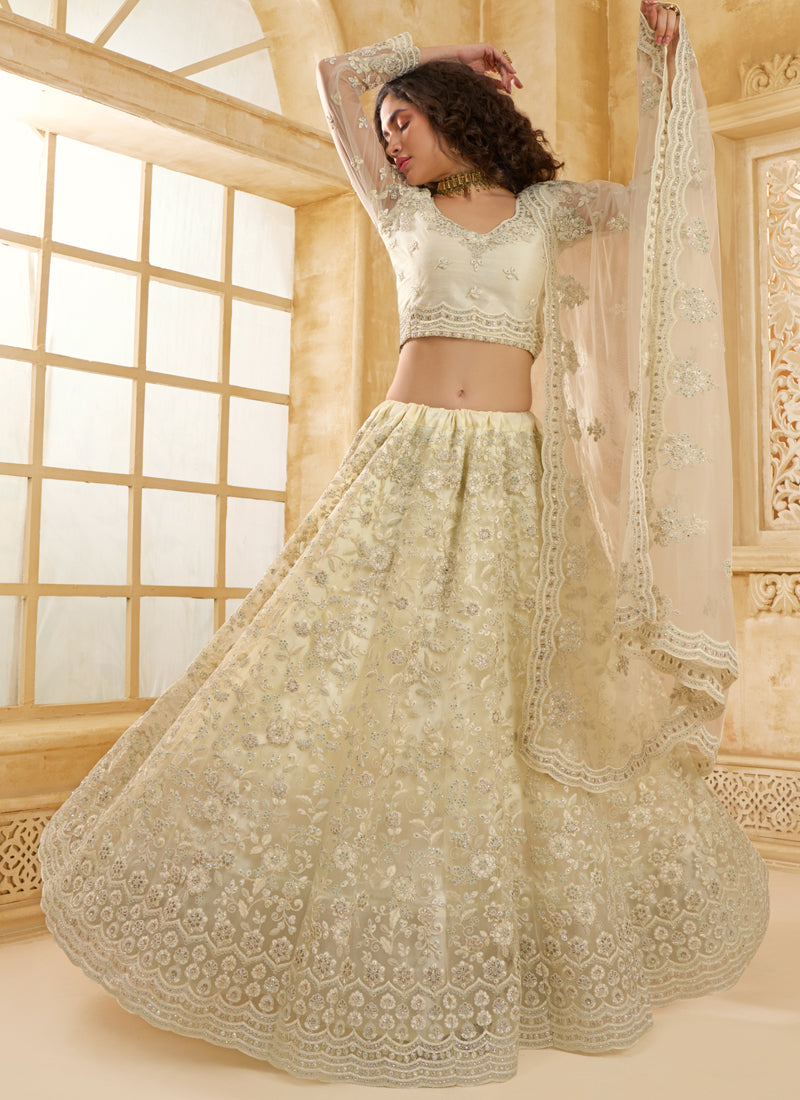 Vegaa Fashion Off White Net Thread Work Wedding Lehenga - Distacart