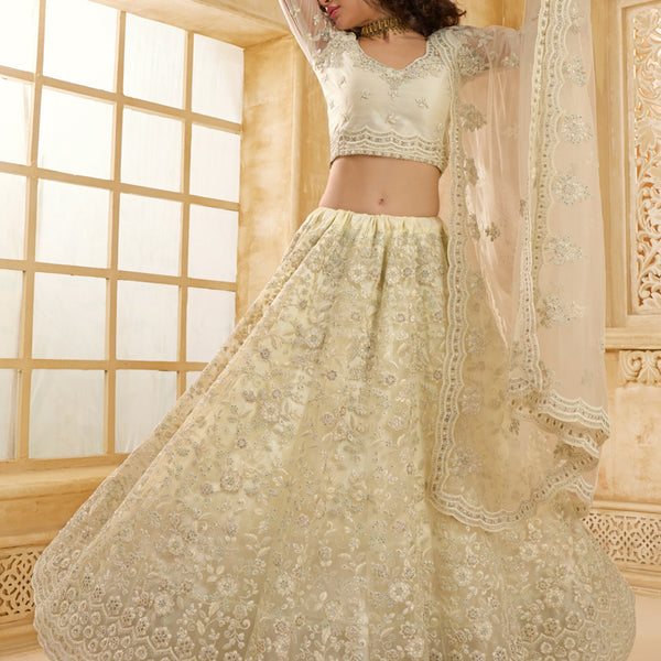 Vegaa Fashion Off White Net Thread Work Wedding Lehenga - Distacart