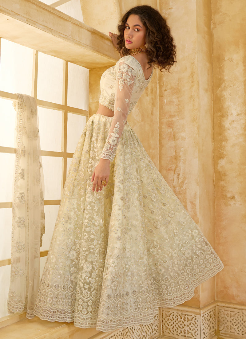 Vegaa Fashion Off White Net Thread Work Wedding Lehenga