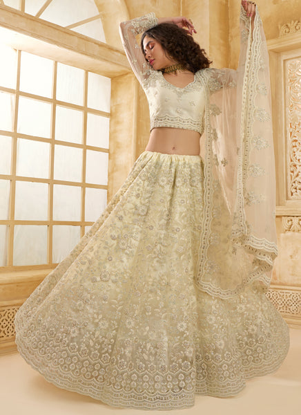 Vegaa Fashion Off White Net Thread Work Wedding Lehenga
