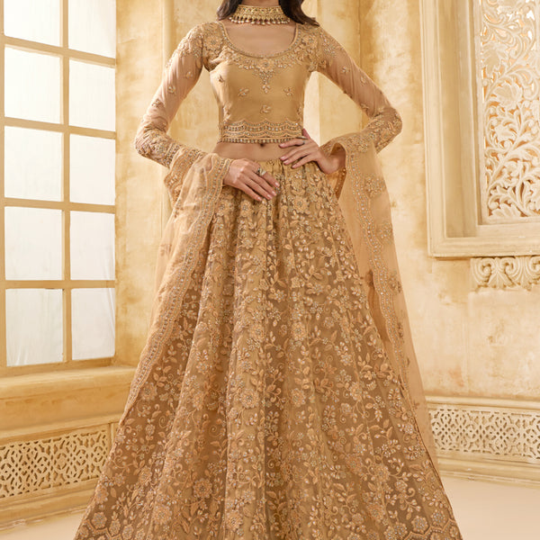 Vegaa Fashion Beige Net Thread Work Wedding Lehenga - Distacart