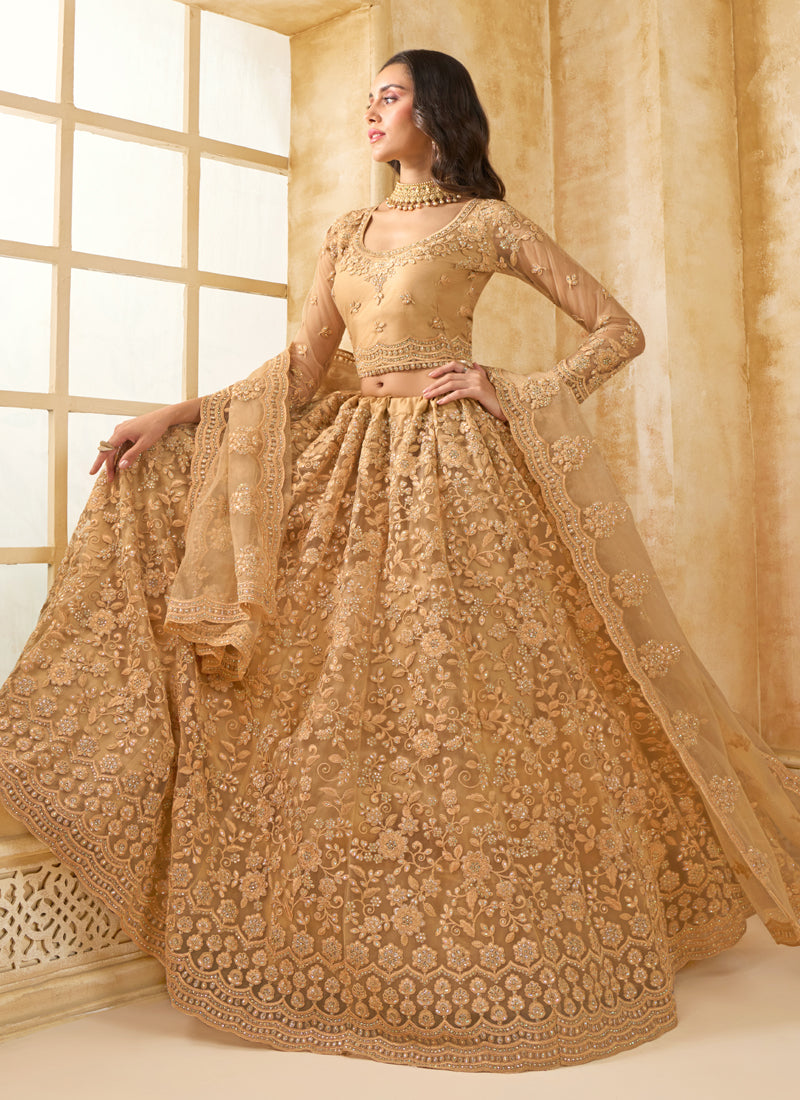 Vegaa Fashion Beige Net Thread Work Wedding Lehenga - Distacart