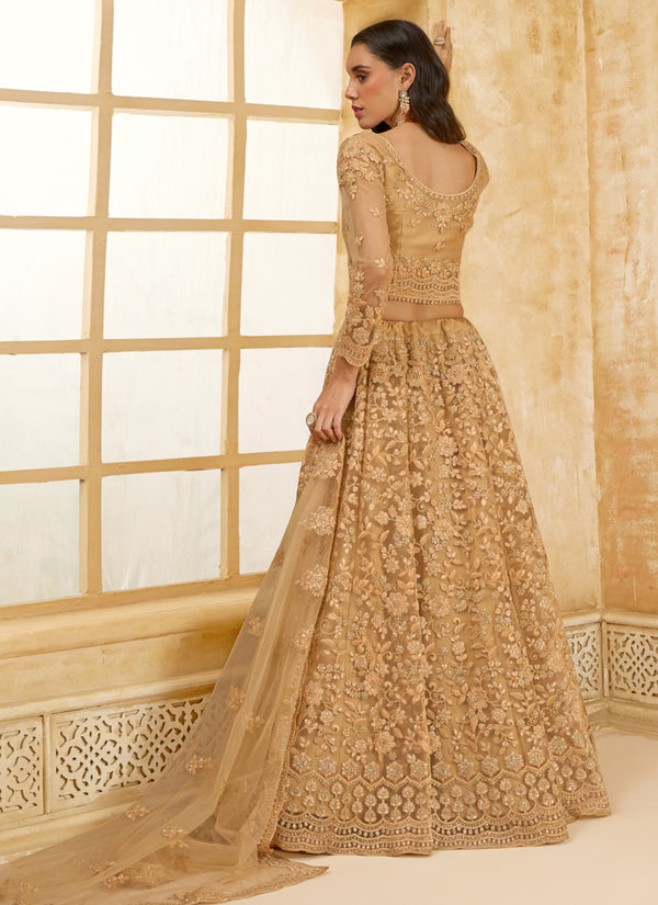 Buy Vegaa Fashion Beige Net Thread Work Wedding Lehenga Online At