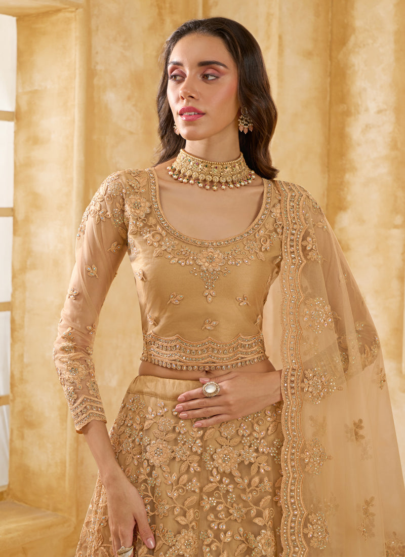 Vegaa Fashion Beige Net Thread Work Wedding Lehenga