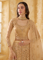 Thumbnail for Vegaa Fashion Beige Net Thread Work Wedding Lehenga