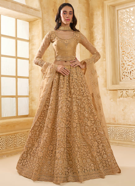 Vegaa Fashion Beige Net Thread Work Wedding Lehenga