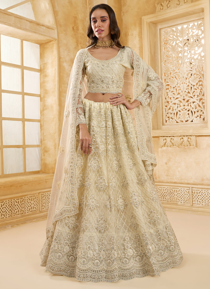 Vegaa Fashion Off White Net Thread Work Wedding Lehenga - Distacart