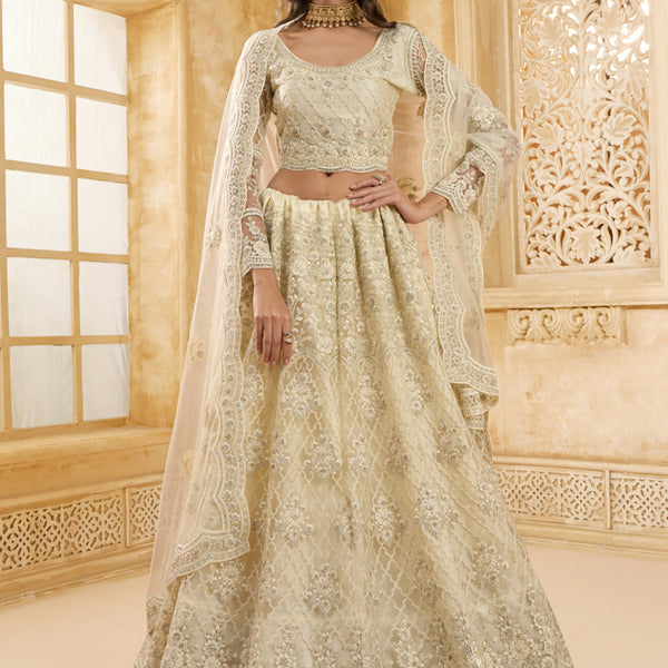 Vegaa Fashion Off White Net Thread Work Wedding Lehenga - Distacart