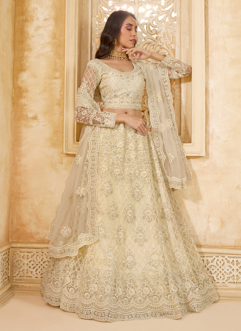 Vegaa Fashion Off White Net Thread Work Wedding Lehenga - Distacart