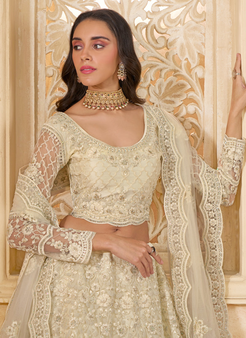 Vegaa Fashion Off White Net Thread Work Wedding Lehenga