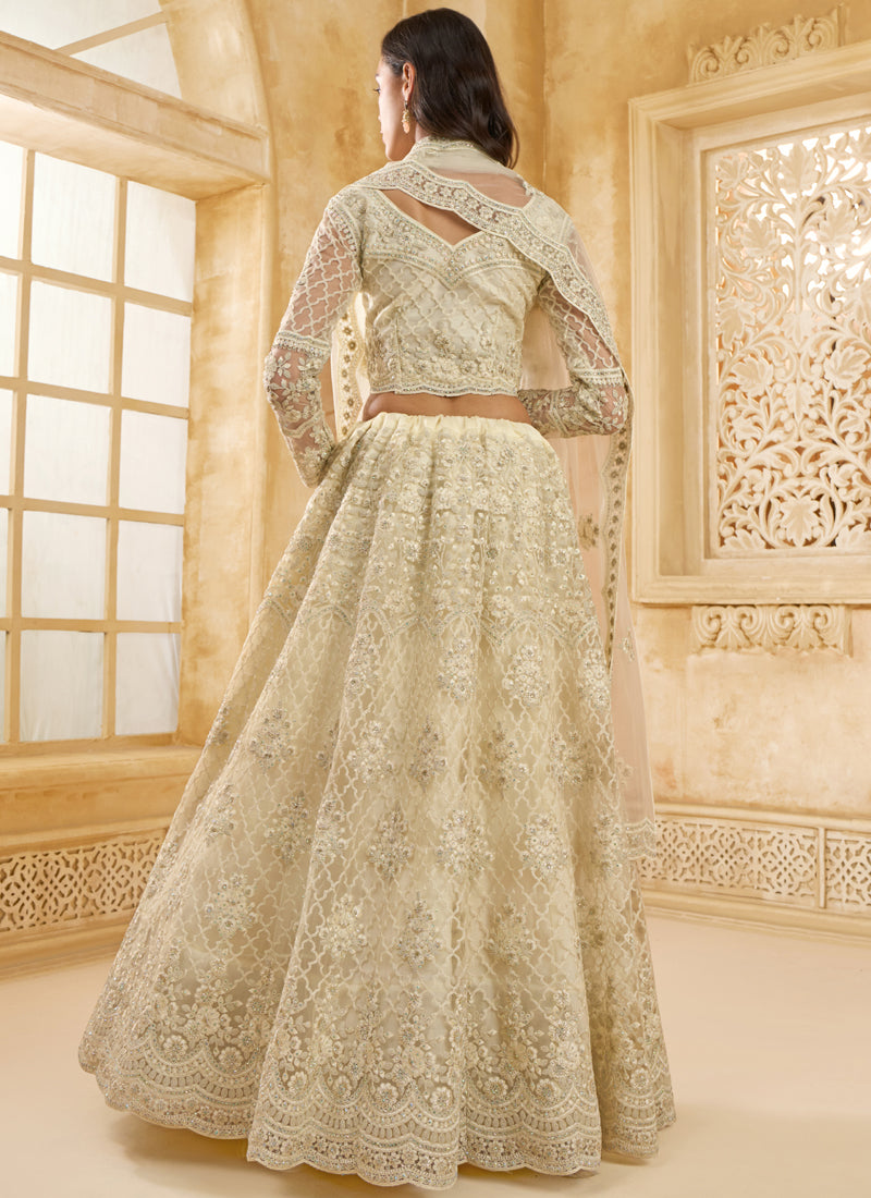 Vegaa Fashion Off White Net Thread Work Wedding Lehenga