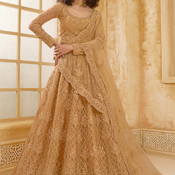 Vegaa Fashion Beige Net Thread Work Wedding Lehenga - Distacart
