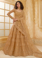 Thumbnail for Vegaa Fashion Beige Net Thread Work Wedding Lehenga