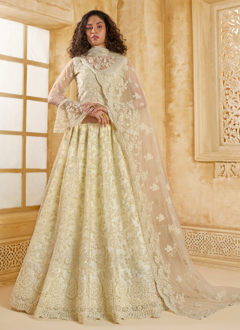 Vegaa Fashion Off White Net Thread Work Wedding Lehenga - Distacart