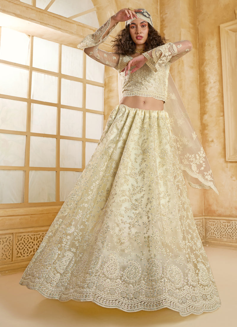 Vegaa Fashion Off White Net Thread Work Wedding Lehenga - Distacart