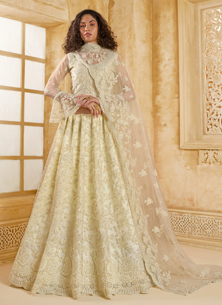 Vegaa Fashion Off White Net Thread Work Wedding Lehenga