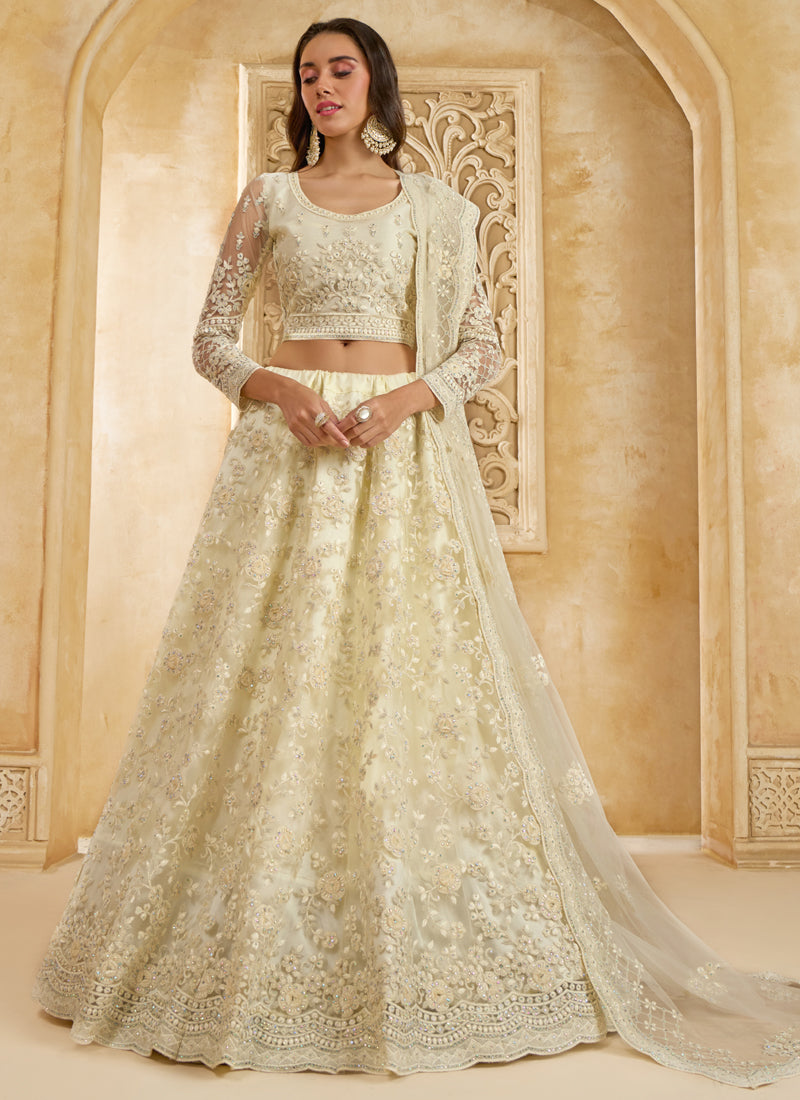 Vegaa Fashion Off White Net Thread Work Wedding Lehenga - Distacart