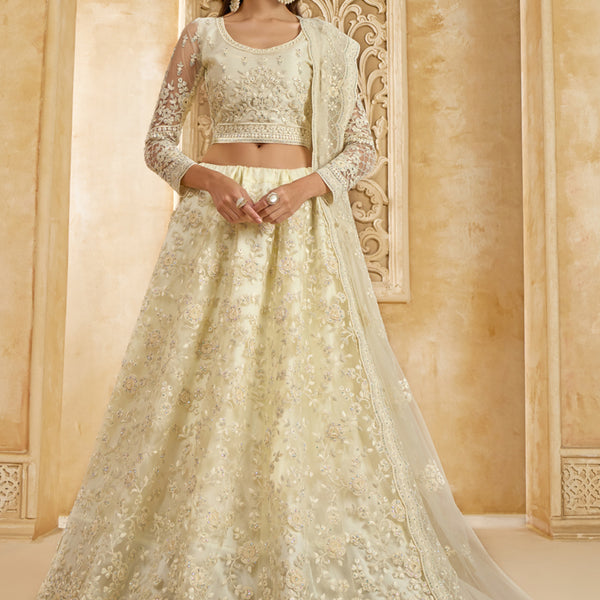 Vegaa Fashion Off White Net Thread Work Wedding Lehenga - Distacart