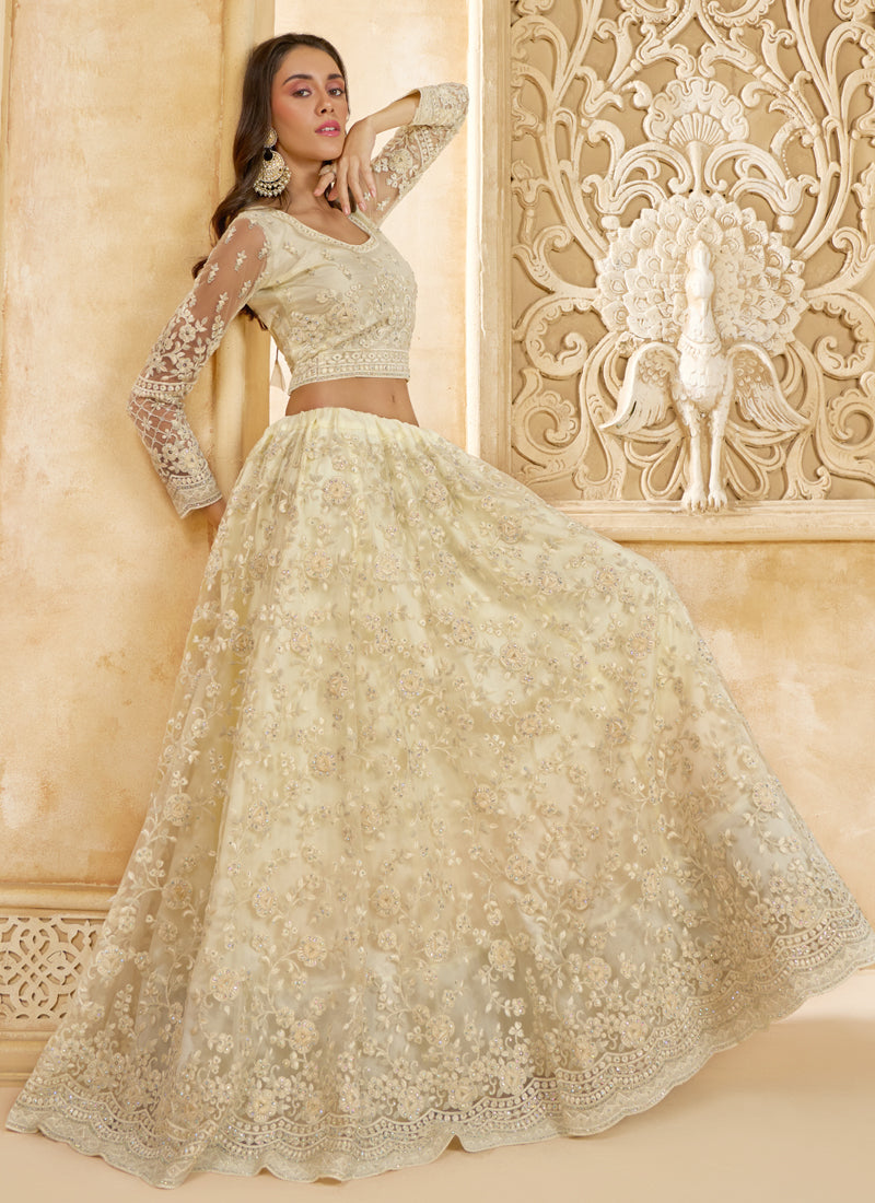 Vegaa Fashion Off White Net Thread Work Wedding Lehenga - Distacart