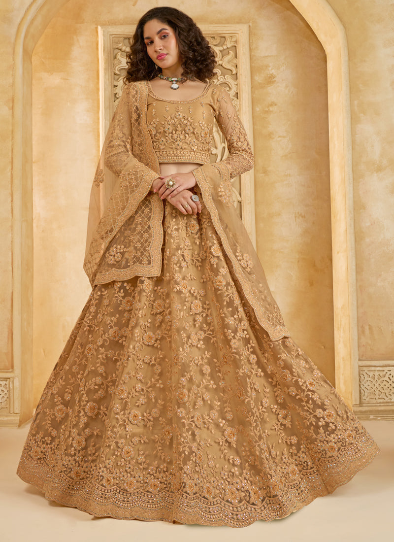 Vegaa Fashion Beige Net Thread Work Wedding Lehenga - Distacart