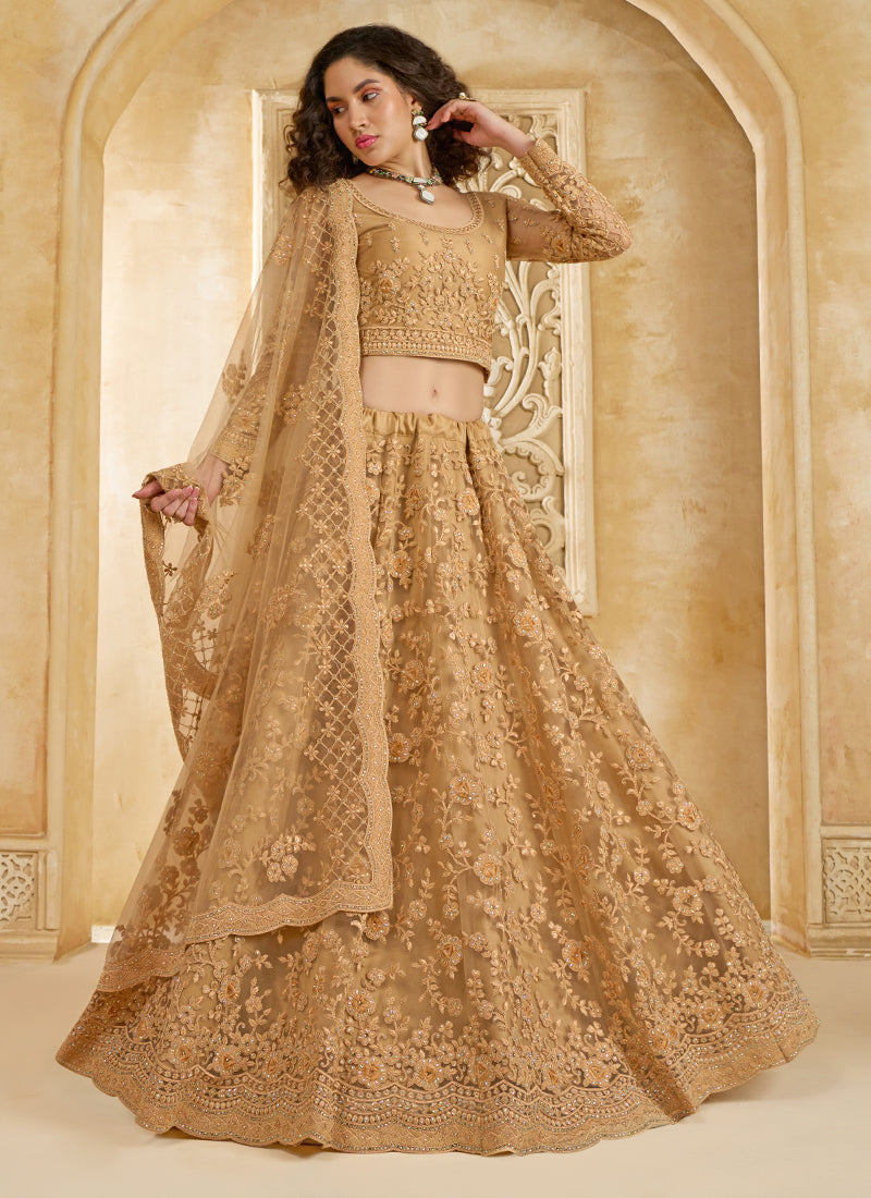Vegaa Fashion Beige Net Thread Work Wedding Lehenga - Distacart