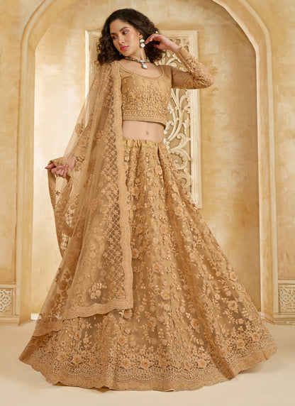 Vegaa Fashion Beige Net Thread Work Wedding Lehenga - Distacart