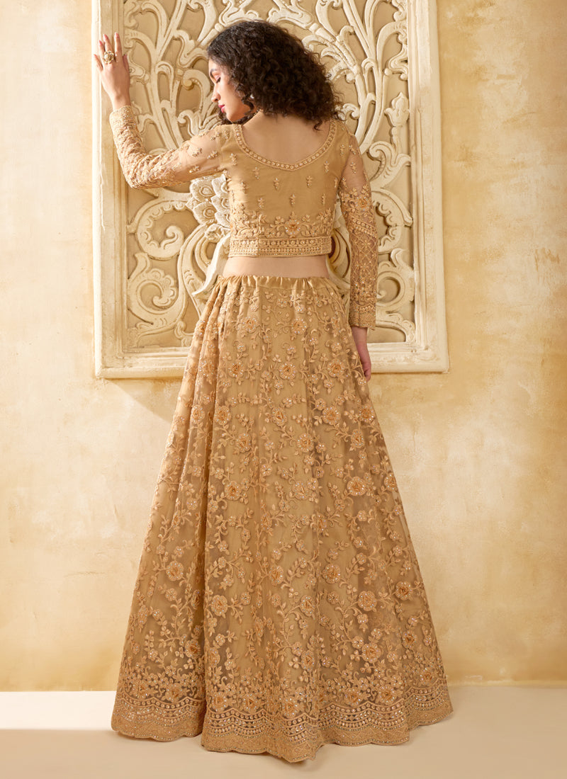Vegaa Fashion Beige Net Thread Work Wedding Lehenga