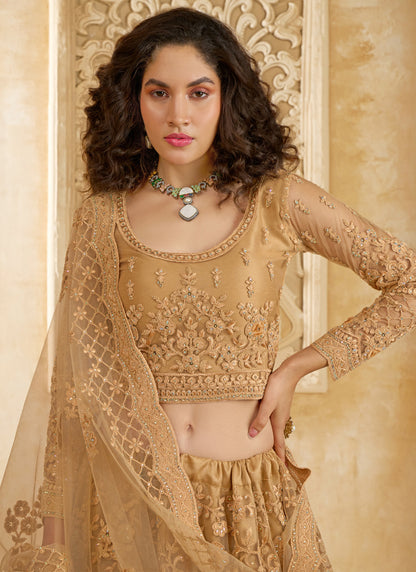 Vegaa Fashion Beige Net Thread Work Wedding Lehenga - Distacart