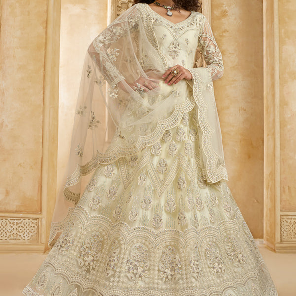 Vegaa Fashion Off White Net Thread Work Wedding Lehenga - Distacart