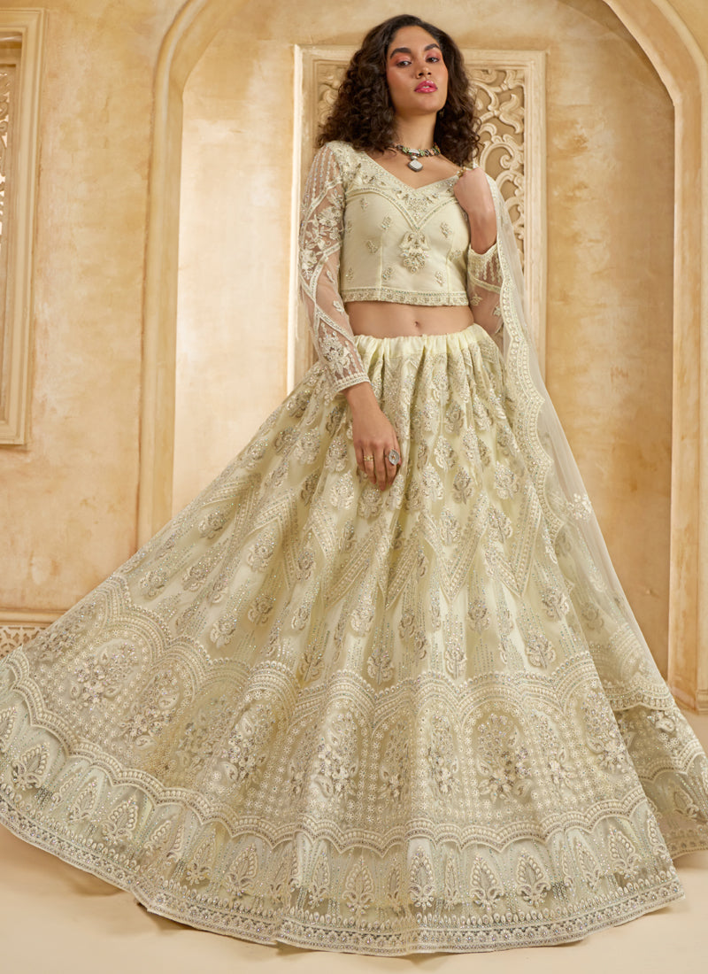 Vegaa Fashion Off White Net Thread Work Wedding Lehenga - Distacart