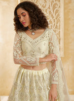 Thumbnail for Vegaa Fashion Off White Net Thread Work Wedding Lehenga