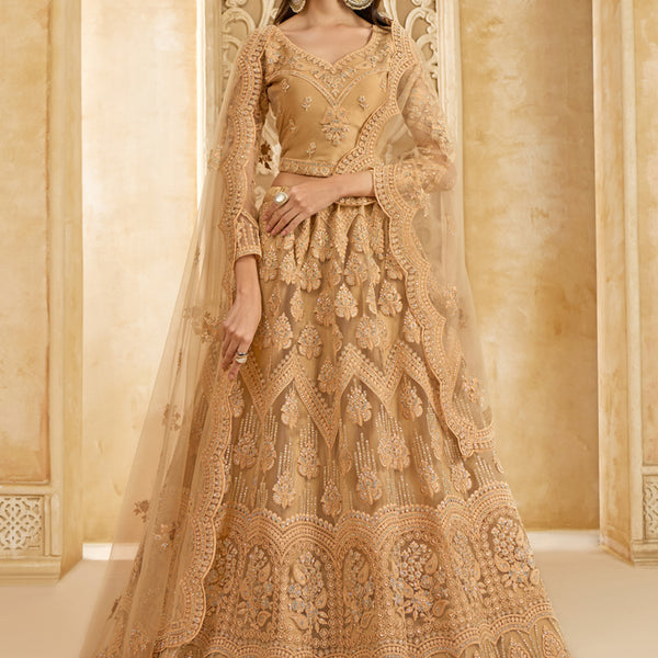 Vegaa Fashion Beige Net Thread Work Wedding Lehenga - Distacart