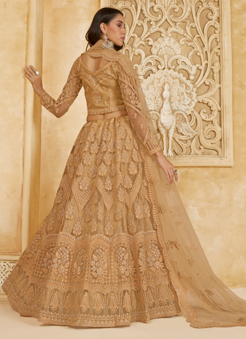 Vegaa Fashion Beige Net Thread Work Wedding Lehenga