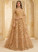 Thumbnail for Vegaa Fashion Beige Net Thread Work Wedding Lehenga