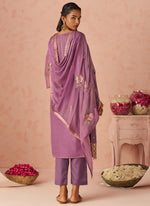 Thumbnail for Vegaa Fashion Lavender Silk Zari Fancy Embroidered Designer Suit For Wedding - Distacart