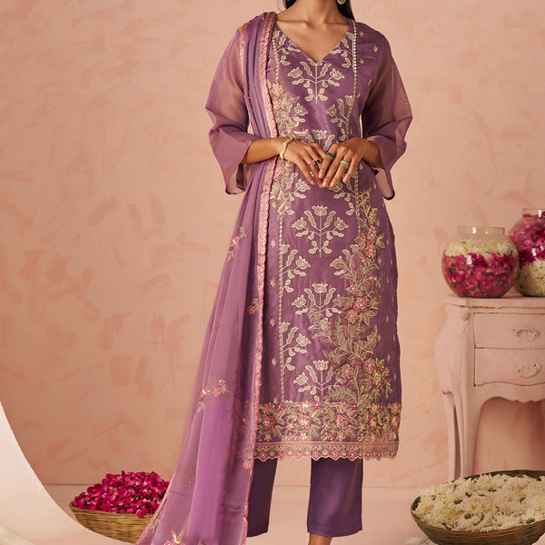 Vegaa Fashion Lavender Silk Zari Fancy Embroidered Designer Suit For Wedding - Distacart