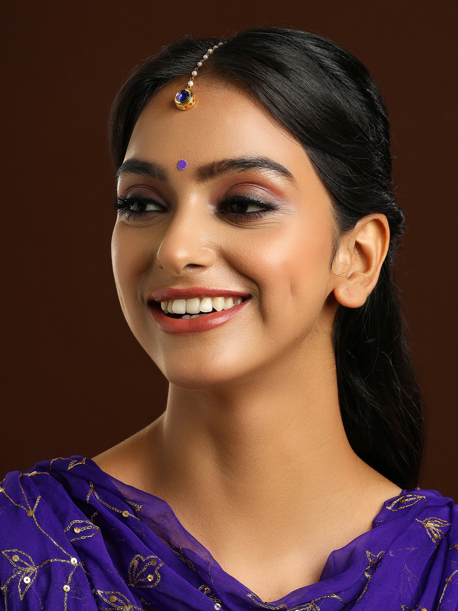 Ruby Raang Blue Meenakari Kundan Maang Tikka