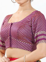 Thumbnail for Joban Fashion Purple Brocade Padded Blouse With Round Neck Elbow Sleeves - Distacart