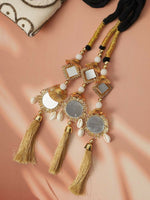 Thumbnail for Ruby Raang Gold Gota Pati Work And Threads With Pearls And Black Thread And Mirrors - Distacart