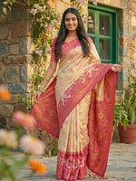 Thumbnail for Shree Shyam Fashion Cream Pochampally Silk Saree - Distacart