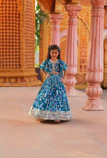 Thumbnail for Jyoti Fashion Beautiful Blue Faux Georgette Digital Printed with Sequins Embroidered Kids Lehenga Choli Set - Distacart